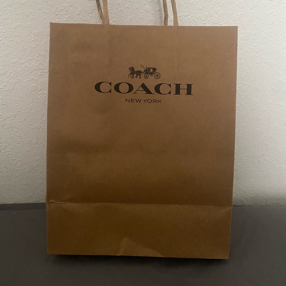 Coach shopping bag, small size, brown with black writing
